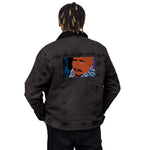 Tupac in Blue Unisex denim sherpa jacket from Lovey Designs