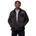 Tupac in Blue Unisex denim sherpa jacket from Lovey Designs